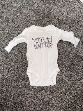 Rae Dunn White Long-Sleeve "Daddy's #1 Draft Pick" Baby One-Piece